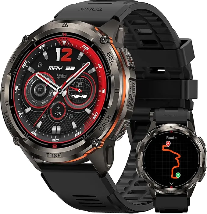 KOSPET Tank T3 Ultra 2 Reloj Inteligente Hombre GPS, Acero Inoxidable Bateria Larga Duracion Reloj Inteligente, 1,43'' AMOLED 5ATM Impermeable Smartwatch Hombre Redondo con Llamadas Bluetooth
