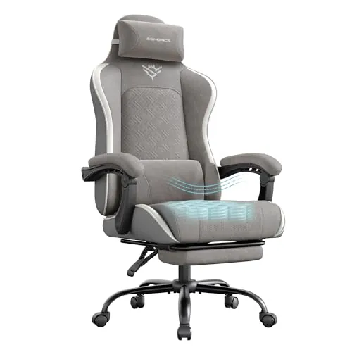 SONGMICS Silla Gaming Ergonómica, con Reposapiés y Soporte Lumbar