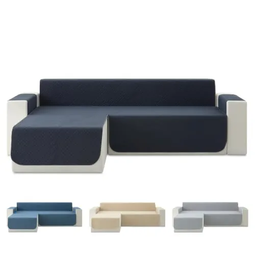 Todocama Funda Cubre Sofá Chaise Long Izquierdo 240 cm, Protector Acolchado Piqué, Antiácaros, Fácil de Limpiar, (Gris Oscuro)