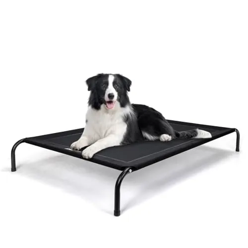 Nobleza Cama Elevada Perro, Cama Refrescante Perro, Cama de Mascotas Transpirable para Exterior Interior Jardín Terraza, Cama Perro Robusto Lavable, Negro, L, 124x90x20CM