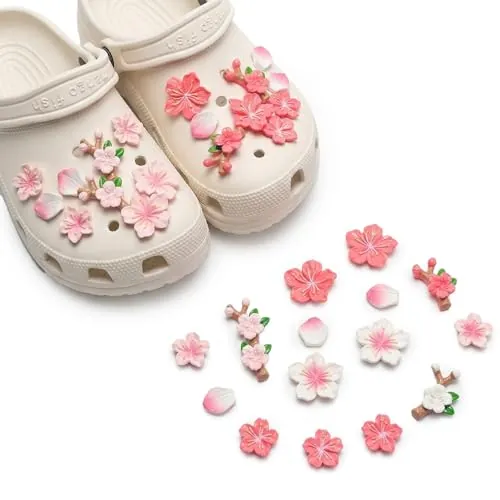 JYXNU 18 pcs Charms flor, Adornos de Zapatos, Lindo Encantos de para Clog Sandalias, Moda CLOG Charms Accesorios, Ostentosos Decoración del Zapato, Regalo de Cumpleaños para Niñas Mujeres, rosa