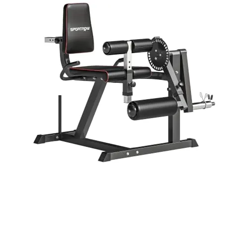 SPORTNOW Máquina de Extensión y Curl de Piernas Ajustable Casa Gimnasio | Máquina de Estiramiento de Piernas con Carga de Placas, Entrenamiento de Cadera Muslos y Pantorrillas