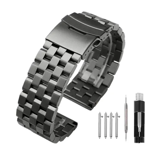 Kai Tian 18 mm 20 mm 22 mm 24 mm 26 mm Correa para reloj de acero inoxidable con acabado cepillado, correa de reloj para hombre, plata, blakc, azul, correas de reloj de repuesto, cierre desplegable