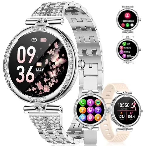 Reloj Inteligente Mujer con Llamadas Bluetooth, Pantalla AMOLED 1.19" HD,Monitor de Ritmo Cardíaco y Sueño,SpO2, 100+ Modos Deportivos,IP68 Resistente al Agua,Smartwatch Compatible con Android y iOS