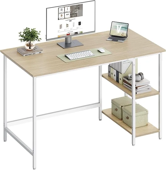 VASAGLE Escritorio, Mesa de Trabajo, Estilo Moderno, para Estudio Dormitorio Salón Oficina, 120 x 60 x 76 cm, Beige Natural y Blanco Perla LWD047N02