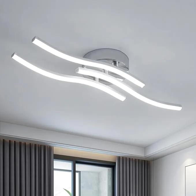 Dorlink Lampara Techo LED 3 Luces, 18W 1620LM Lampara Techo Dormitorio, 6500K Blanco Frío Plafon LED Techo de Ondas, Lamparas de Techo Salón Plata, Lamparas Techo para Cocina, Comedor, Ø52CM