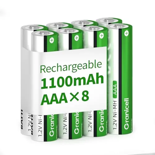 Granicell, Paquete de 8 Pilas Recargables AAA de 1100 mAh, Alta Capacidad, 1500 ciclos, 1,2 V NiMH, Baja autodescarga AAA