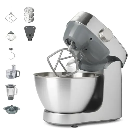 Kenwood Prospero+ KHC29A.O0SI - Amasadora, cuenco de acero inoxidable, 4,3 L, incluye juego de accesorios, 10 unidades + 3 ganchos y batidor, batidora de cristal, procesador de alimentos de 3 discos,