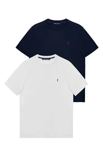Polo Club Pack de 2 Camisetas Básicas Azul Marino y Blanco Manga Corta y Logo Bordado - Camiseta Básica Hombre