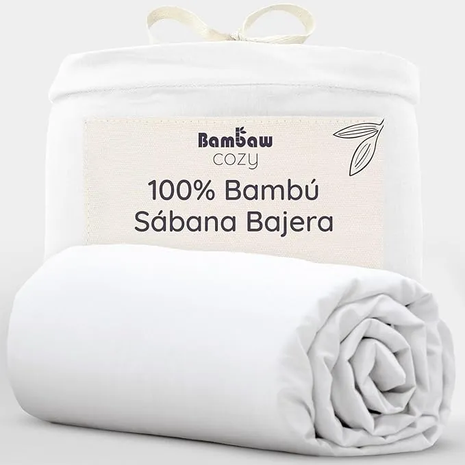 Bambaw Sabana Bajera 180x200 Bambu, Bolsillo 35 cm, Ropa de Cama 180 cm de Bambú Hipoalergenico, Sabanas Termorreguladoras para Todo el Año, Sábanas 180x200 Enfriadoras (Blanco)