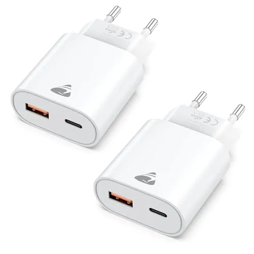 2Pack Cargador Carga Rapida USB C 20W Cargador iPhone Enchufe USB 2 Puertos | para iPhone 17 16 15 14 Pro Max Plus, Samsung S26 S25 S24, Cargador rápido PD3.0, Ultradelgado y pequeño, Cargador USB viajes