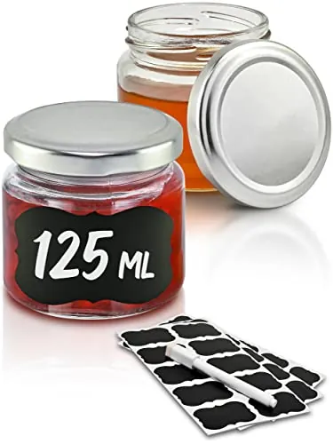 Praknu 25 Tarros de Cristal de 125 ml – Botes con Tapa de Rosca – Mermelada