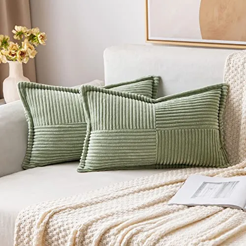 MIULEE Funda de Cojines para Sofá 30x50 cm Funda de Almohada de Corduroy Súper Suave Cojin de Pana a Rayas Decoración Moderna para Sofá Silla Cama Sala de Estar Dormitorio 2 Piezas Verde