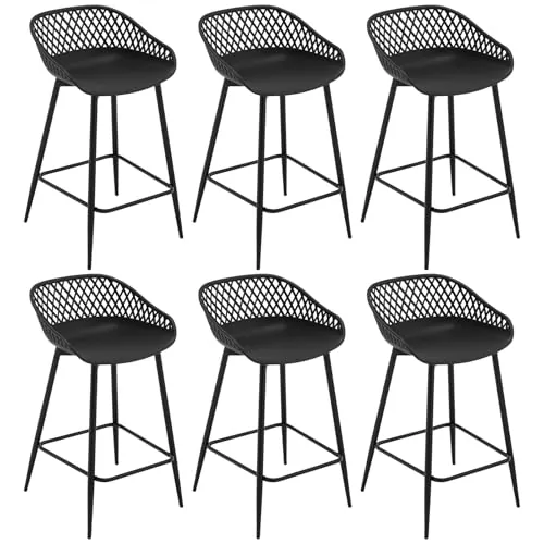 WOLTU Juego de 6 Taburetes de Bar, Sillas Comedor con Respaldo, Taburetes de Barra Isla, Asiento de PP Duradero, Patas de Metal, Negro