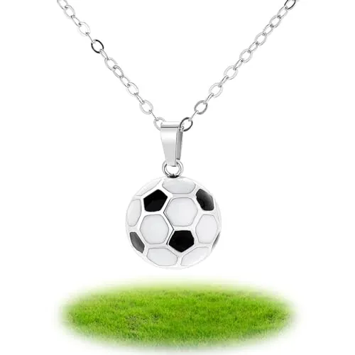 Cosysparks Collar de Fútbol 3D en Acero Inoxidable, Colgante de Balón con Caja de Regalo para Niños y Niñas (Plata)