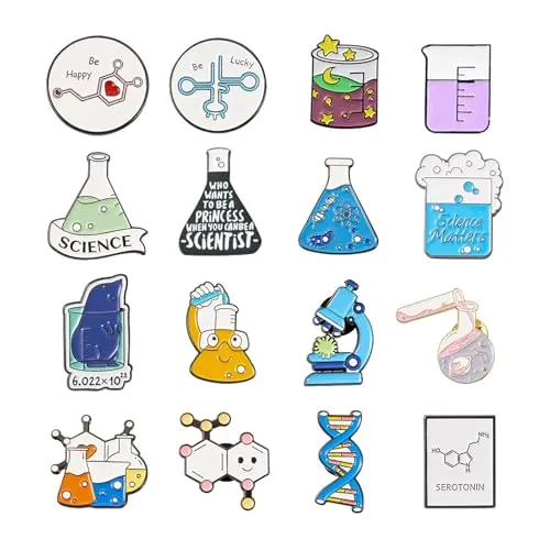 PandaHall 16 piezas Juego de insignias esmaltadas con temática científica, 16 estilos, multicolor, unisex, accesorios de broche pin