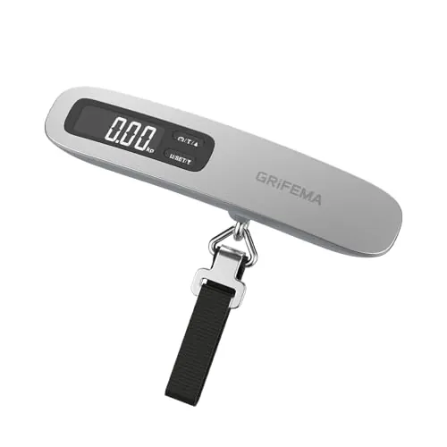 GRIFEMA GA2006 Báscula Maletas Viaje Portátil, Báscula de Equipaje con Pantalla LCD, Hasta 110 lb/50 kg, para Viajes al Aire Libre, Plata