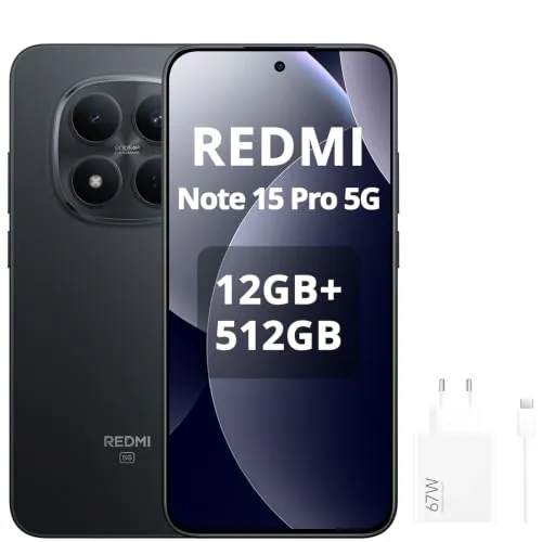 XIAOMI Redmi Note 15 Pro 5G Smartphone 12+512GB, con Cargador Batería de Alta Capacidad 6580mAh, Resistencia al Agua IP66/IP68, Nueva cámara de 200MP, Pantalla AMOLED 1.5K de 6.83 Pulgadas,Negro