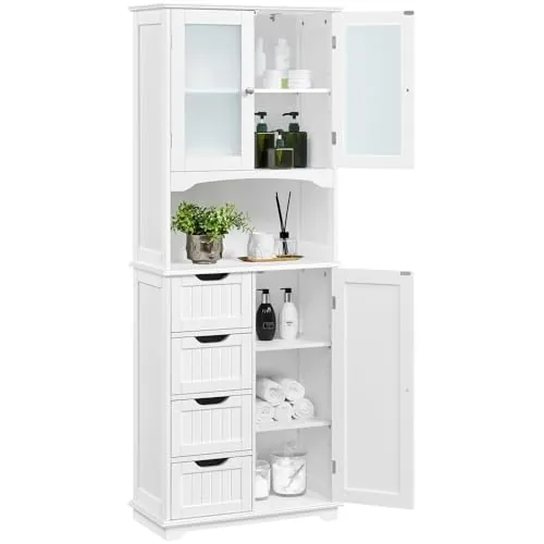 Yaheetech Armario de Baño de Almacenamiento Alto Blanca 60×30×165,5 cm