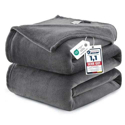WAVVE Manta Franela Reversible para Cama 135/150, Manta Gris Grande para Sofá, Sobrecama Suave, Cálida, Transpirable 220x240 cm