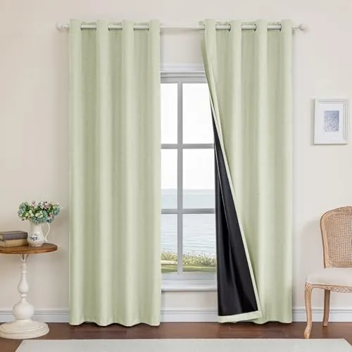 Ystyle 100% Cortinas Opacas 2 Piezas, 117x228cm, Lino Cortinas Dormitorio con Ojales Anti Luz Cortina Termica Aislantes Frio y Calor para Salon, Verde Brillante