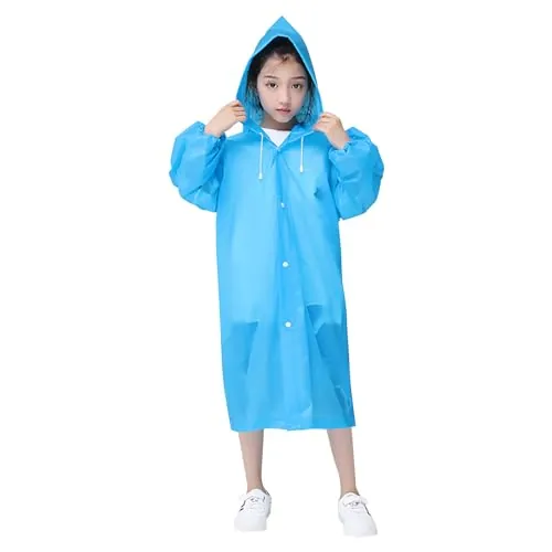 xianynow Chubasquero para Niños, Reutilizable Poncho de Lluvia Impermeable Capa lluvia con Capucha Espesar EVA Chubasqueros Impermeable Chaquetas de Lluvia Poncho de Lluvia para Niños Niñas (azul)