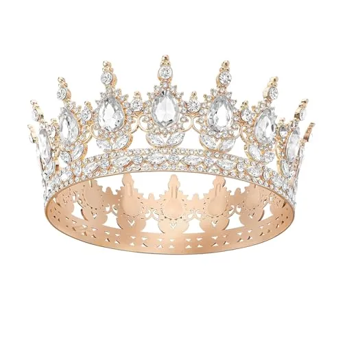 Rainway Corona Dorada, elegante y brillante, para mujeres y niñas, Tiara Princesa Corona, Corona Princesa Novia, Corona Cumpleaños, Corona de Cumpleaños para Adultos, para Festividades, AYMJ01