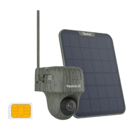 Reolink 4K 3G/4G Camara Vigilancia Exterior con Tarjeta SIM, Visión Nocturna, Detección de AI, Reconocimiento de Animales, Batería Recargable, Go Ranger PT +6W Panel Solar +Tarjeta 32G microSD