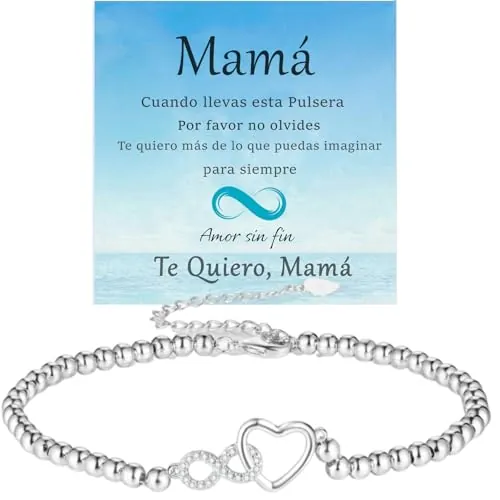Jbniuay Pulsera para mujer - regalos para mujer pulsera de corazón infinito pulsera de bola para mujer plata 925 - regalos de corazón infinito para muje/mamá/hija (regalo madre)