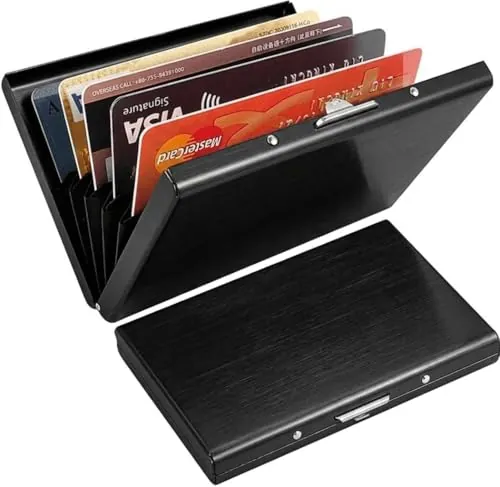 KEQAR Tarjetero Metálico con Bloqueo RFID, Porta Tarjetas para Hombre y Mujer, Tarjetero con 10 Compartimentos, Protección RFID y NFC, Elegante Porta Tarjetas de Visita