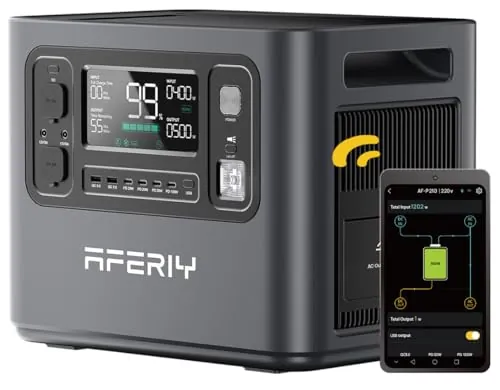 AFERIY 2400w EstacióN De EnergíA PortáTil, BateríA Lifepo4 De 2048wh, Carga RáPida En 1,5 Horas, 13 Conexiones, Onda Sinusoidal De 230v, Sai, AplicacióN MóVil De Suministro De EnergíA Para Acampadas