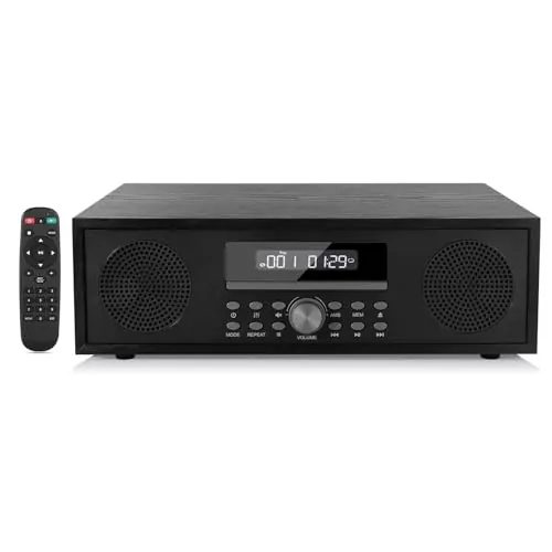 Microcadena CD con Bluetooth, Microsistema Compatible con CD MP3, Radio FM, Estéreo Hi-Fi con Entrada USB AUX, Sistema de Música Reproductor de CD con Salida de Audio, Toma de Auriculares (CD-169)