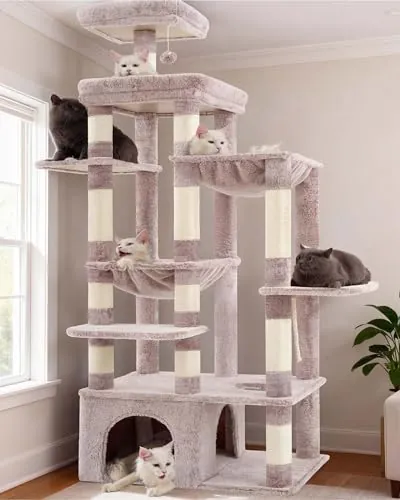 Heybly Árbol para Gatos, 180 Cm con Rascador para Gatos, Base Extra Estable, Plataforma XL, Casa Grande, 2 Hamacas, Ideal para Razas Grandes, Beige Marrón HCT037MU