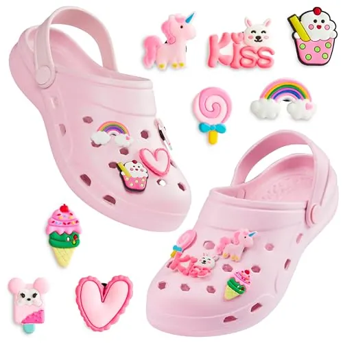 CityComfort Zuecos con Charms Removibles para Niña, Zuecos Playa y Piscina (Pink, 26-27 EU)