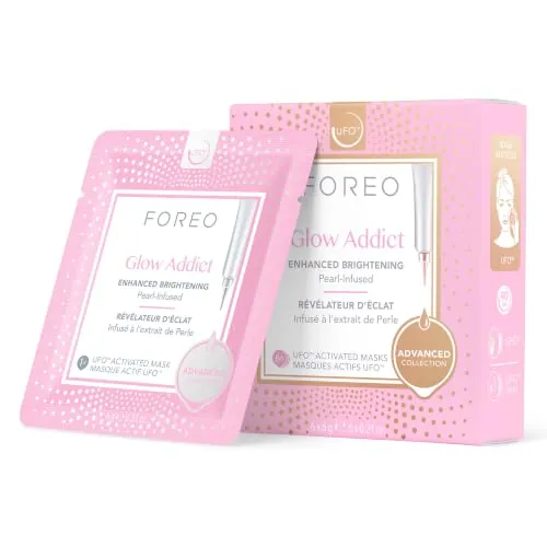 FOREO Máscara facial Glow Addict Advanced Collection 2.0 UFO-Activated, Hidratante facial, Belleza facial, Vitamina C y vitamina E, Para todo tipo de piel y piel apagada, Antiedad, 6 unidades