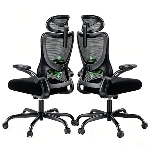 Marsail Silla de Oficina ergonómica con Soporte Lumbar Ajustable, reposacabezas y reposabrazos, Altura Regulable y función basculante,2pcs