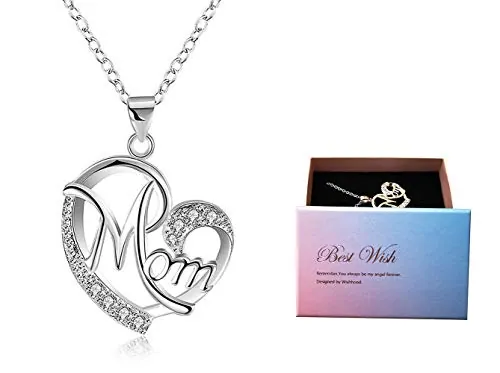 DEESOSPRO® Día de la madre regalo, Collar El mejor regalo para el cumpleaños de la madre Corazón Diamante, Collar colgante para el cumpleaños de mamá (plata)