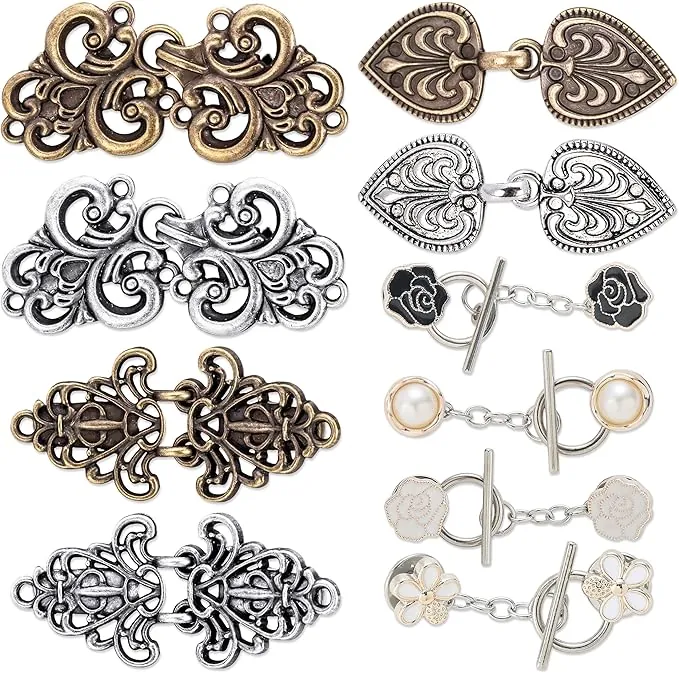 10 Piezas Clips de Cárdigan Vintage, 2 Estilos Broches Vintage para Suéter y Ropa, Clips Retro Plateado y Cobre para Chal Vestido Camisa y Chaqueta Abierta