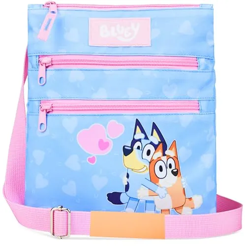 Bluey Bolso Bandolera Niña Infantil Bingo Bolsa Niña con Correa Ajustable y Cremalleras para Salidas Vacaciones Ideas Regalos