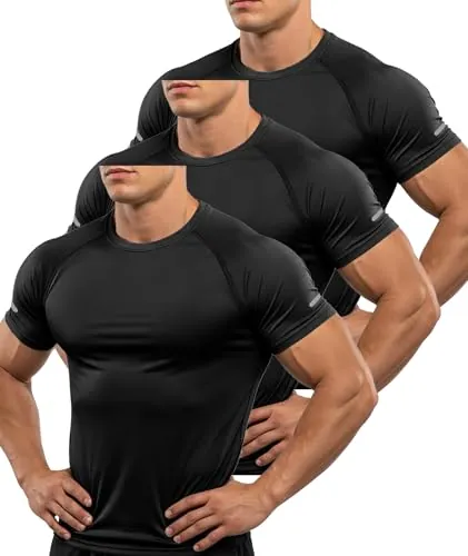 ZITY Pack de 3 Camisetas Manga Corta Hombre Camiseta Deporte Hombre Camiseta Transpirable Secado Rápido de Verano Ropa Running Gym Fitness Negro+Negro+Negro 3XL