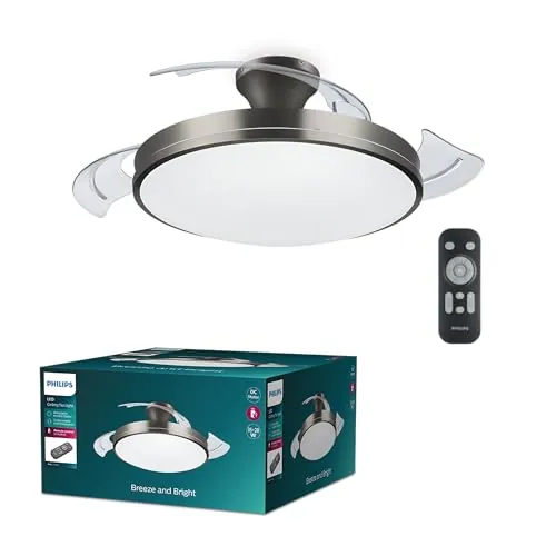 Philips Plafón LED y Ventilador de Techo Retráctil Níquel con Mando a Distancia