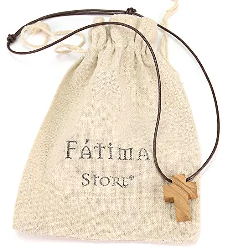 Fatima Store Cruz de Madera de Olivo, Colgante Hombre o Collar Mujer. Hecha a Mano en Jerusalén, Tierra Santa, por Expertos Artesanos en Belén