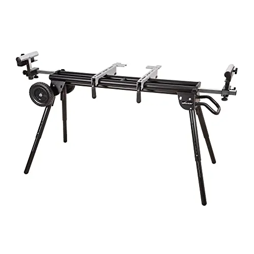 Evolution Power Tools Soporte de sierra ingletadora Plus + Universal - compatible con Evolution Makita DeWalt Bosch Ryobi Einhell y Metabo, ruedas grandes, soporta 300 kg de peso y 4 m de longitud