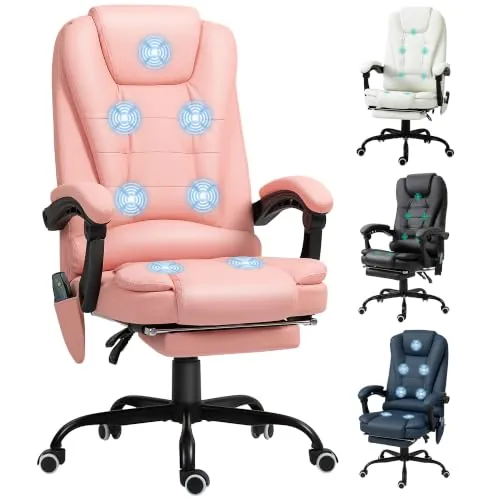 Vinsetto Silla de Oficina con 7 Puntos de Masaje, Giratoria, Rosa