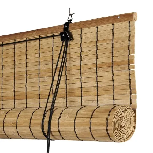 Estores enrollables de Bambú Natural Premium de Lamas Opacas de 8mm Que aporta privacidad Diseño Rústico para Ventanas y Puertas instalación a Pared o Techo Fácil de Limpiar 150x250 cm STORESDECO