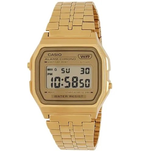 Casio Reloj Cuarzo Unisex 37.00mm con dial Digital Oro y Correa de Pulsera de Metal Oro A158WETG-9AEF