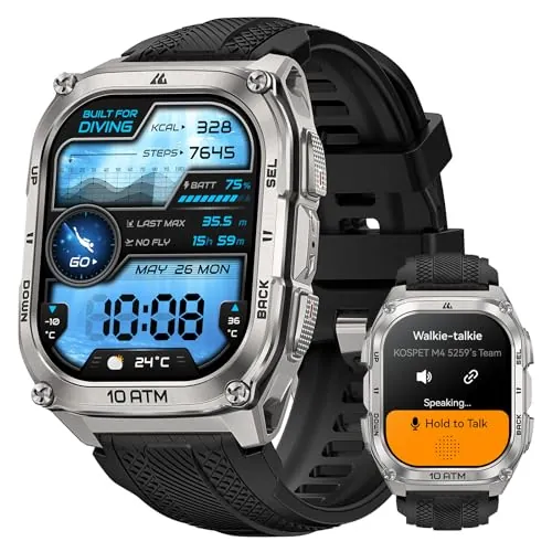 KOSPET TANK M4 Smartwatch Hombre GPS, 10 ATM Resistente al Agua Acero Inoxidable Reloj Inteligente Hombre, Mapas Offline, Pantalla AMOLED de 1,96'' Funciones de Salud y Bienestar 24/7 para Android iOS