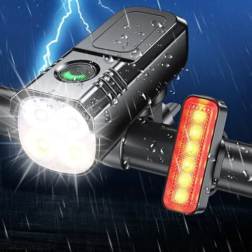 Babacom Luces Bicicleta Delantera y Trasera 1300 Lúmenes, [8+6 Modos] & [Foco+Foco de Inundación Leds], Impermeable USB Recargable Luz con Carcasa Metálica