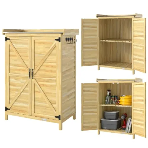Outsunny Armario de Exterior de Madera 2 Puertas 71,5x39x95 cm Natural