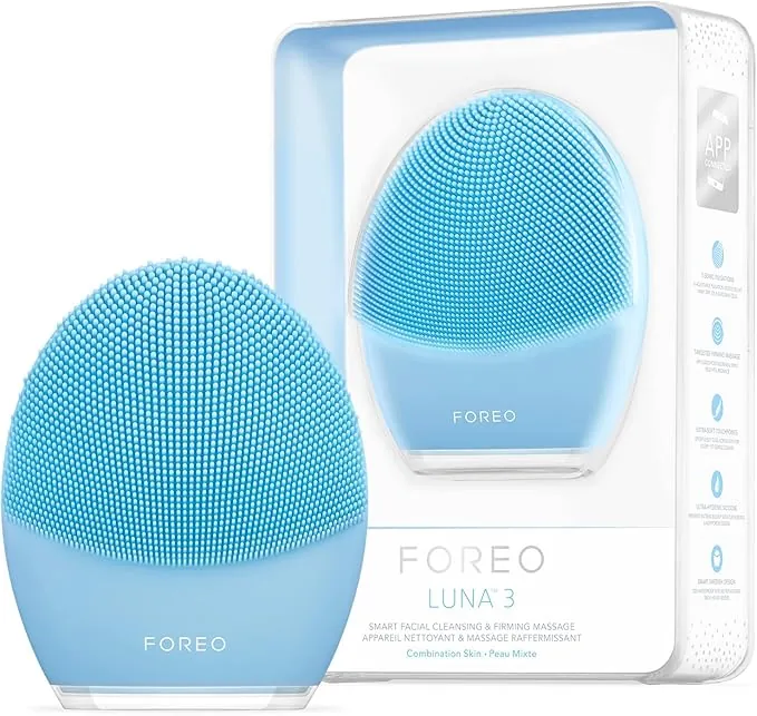 FOREO LUNA 3 Piel Mixta, Cepillo De Silicona De Limpieza Facial, Masajeador Eléctrico, Skin Care Ultrahigiénica, Exfoliante Para Llevar De Viaje, Conexión Por App